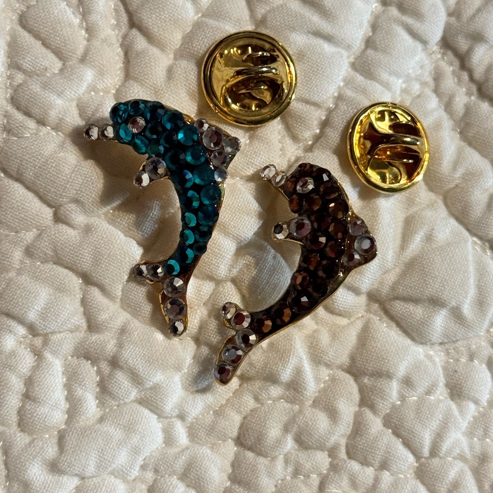 Dolphin Brooch Set with Gold Accents